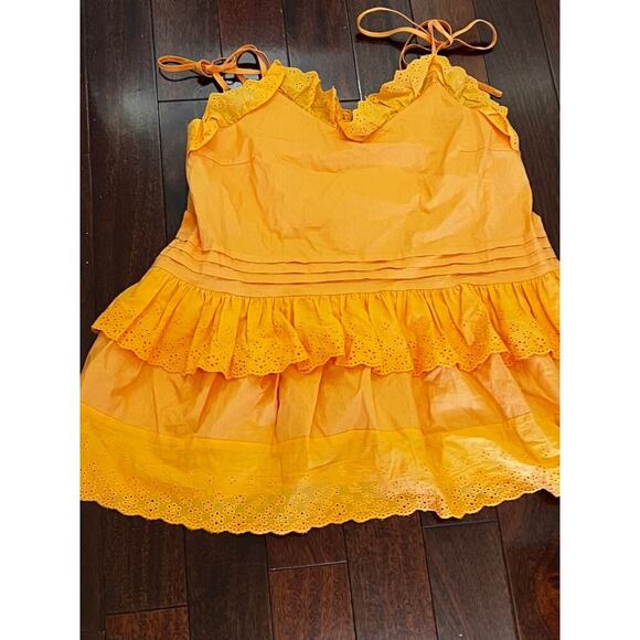 Anthropology orange fairy core boho flowy tank top with ruffles and bows - Picture 3 of 9
